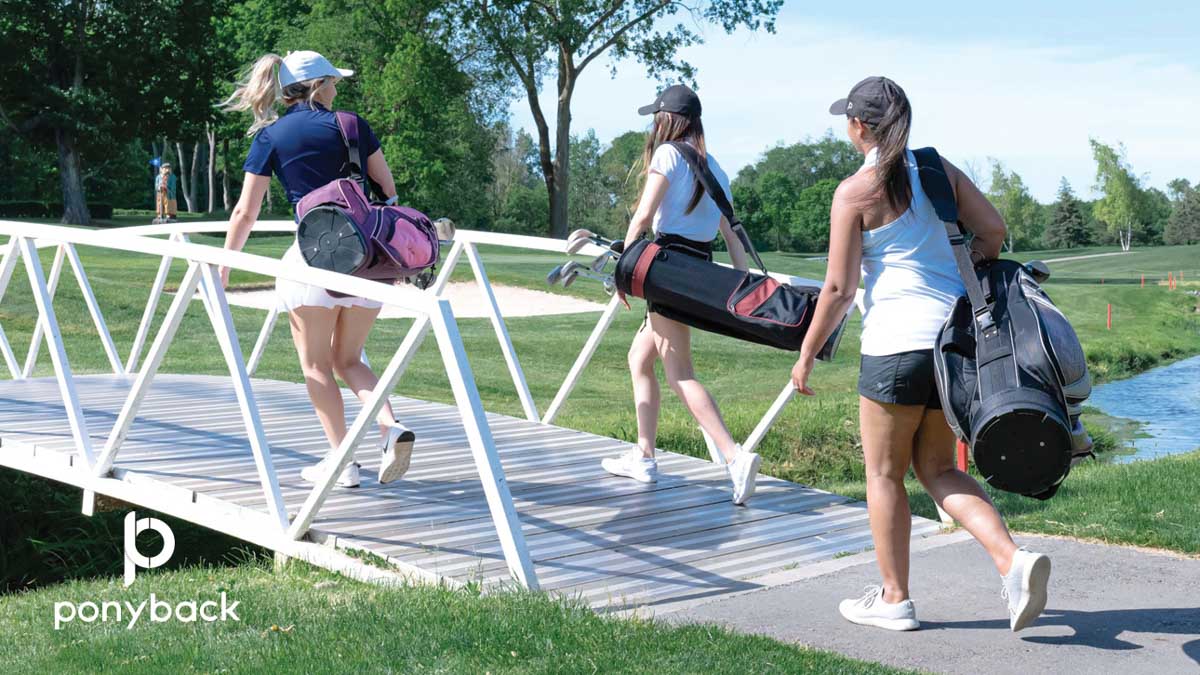 Women wearing Ponyback Ponytail sporty hats on a golf course